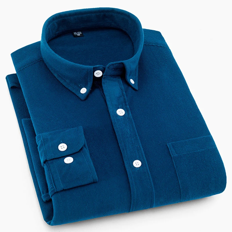 Camicie di velluto a coste da uomo di nuova moda manica lunga casual vestibilità regolare morbide e comode camicie eleganti tascabili per abbigliamento camicetta maschile 3