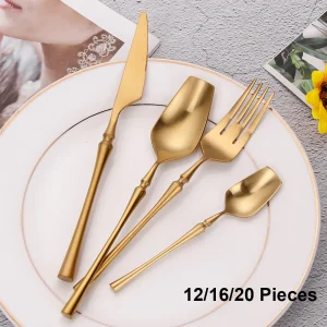 12/16/20 Pezzi Coltello Forchetta Cucchiaio Set Set di Posate in Oro Stoviglie Occidentali in Acciaio Inossidabile Stoviglie Nere Specchio Posate Eleganti 1
