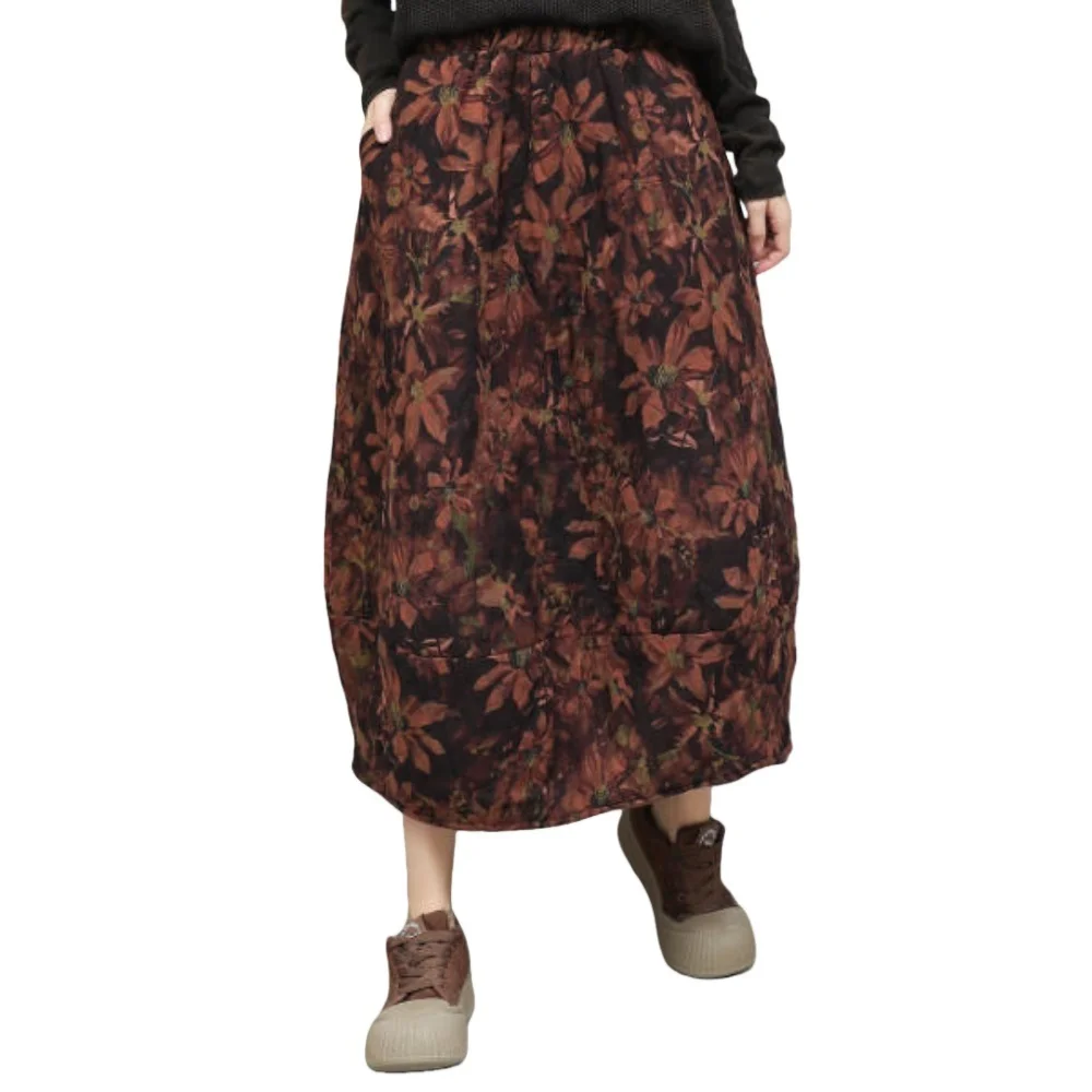 Mezza gonna imbottita in cotone vintage sbiadito Gonna casual autunno inverno donna LX4573 6