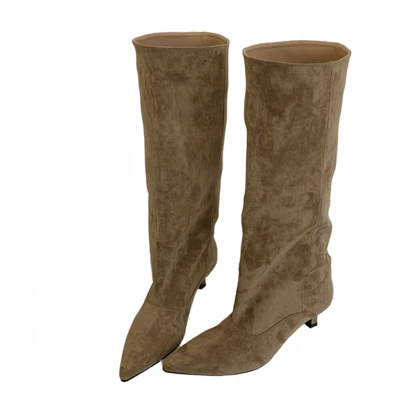 Liyke Autunno Inverno Donne Sexy Stivali Al Ginocchio Street Style Punta a punta Sottili Tacchi Bassi Cowboy Scarpe da Donna Lunghe Botas De Mujer 6