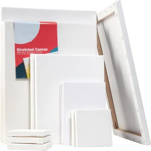 Set di 4 tele elasticizzate, tele vuote in puro cotone al 100% per pittura DIYOil, pittura acrilica e altri supporti per pittura 1