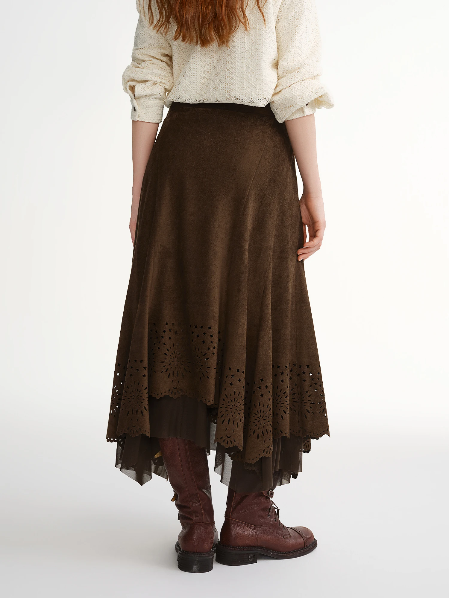 DUSHU Squisita abbigliamento da donna taglie forti Mezza gonna in velluto con ritagliatura in rilievo ambra per lusinghiero Mezza gonna alla moda versatile 5