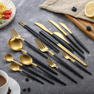 Alta qualità opaca 18/10 nero oro argento bianco rosa blu verde acciaio inossidabile stoviglie in stile occidentale coltello cucchiaio forchetta cucchiaio da caffè bacchette set di sicurezza per lavastoviglie 1