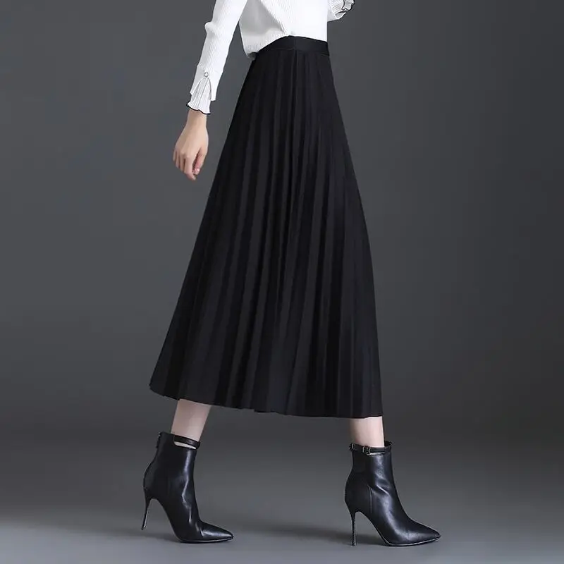 Nuova gonna a pieghe tinta unita a vita alta autunno inverno tutto-fiammifero sciolto gioventù Vintage gonna a trapezio moda elegante abbigliamento donna 2