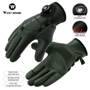 WEST BIKING Guanti da bici termici invernali in pile Guanti da ciclismo autobloccanti antivento Guanti da scooter per moto MTB idrorepellenti 1