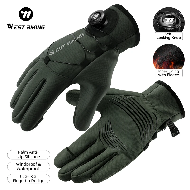 WEST BIKING Guanti da bici termici invernali in pile Guanti da ciclismo autobloccanti antivento Guanti da scooter per moto MTB idrorepellenti 1