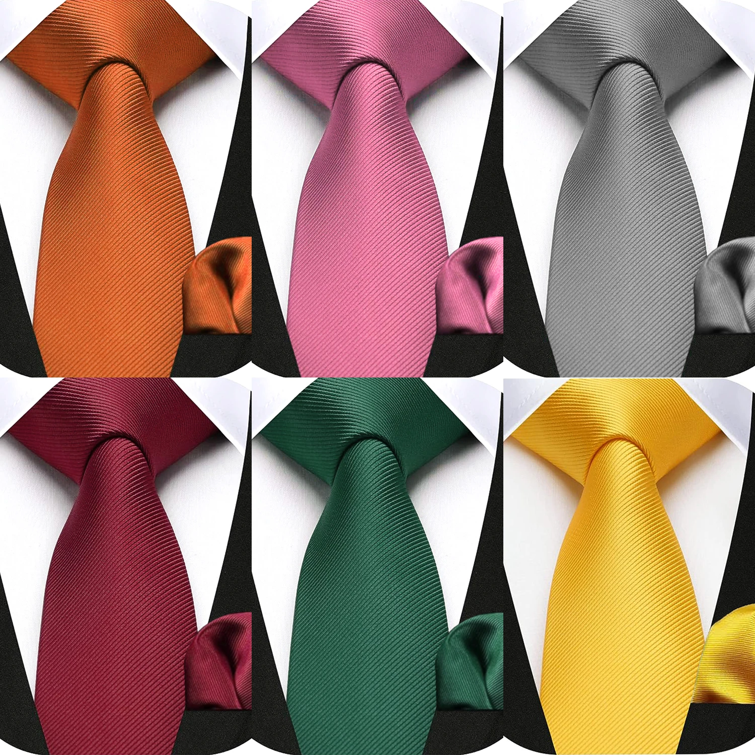 JEMYGINS Cravatta da uomo Slim Tinta unita 6 cm Cravatta in seta Pocket Square Combo Set Adatto per regali di compleanno da uomo Matrimoni Affari 1