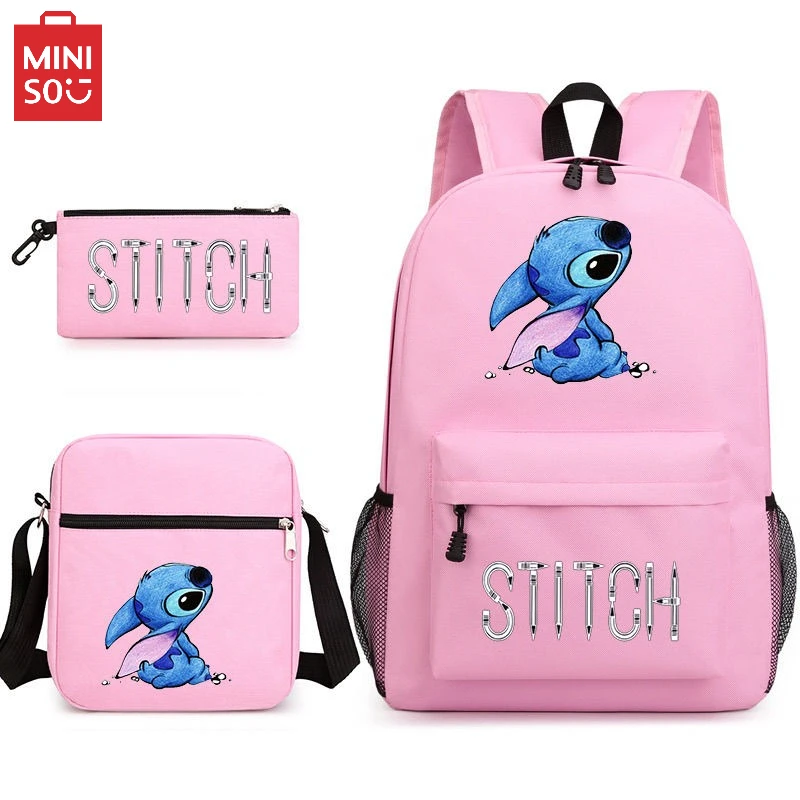 Zaino regalo per bambini serie Miniso New Stitch, borsa a tracolla e astuccio per studenti nero, set da 3 pezzi 3