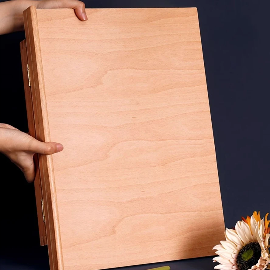 Cavalletto piatto pieghevole in faggio Supporto per pittura a olio a doppio scopo Cavalletto regolabile pieghevole Schizzo Pittura a olio Destop Art Box portatile 3