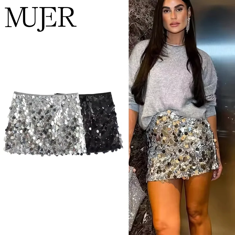 MUJER Minigonna con paillettes Gonne a vita alta di lusso da donna per donna Gonna da donna estiva moda Streetwear Gonna corta glitterata 1
