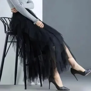 Chamliforve Gonna a rete in tulle da donna Elegante gonna a tutù lunga a trapezio con elastico in vita per gonna lunga primavera estate 1