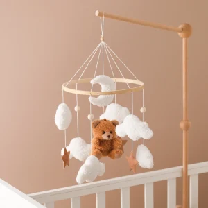 Culla in legno Mobile Lettino Campana Sonaglio Giocattolo Feltro morbido Orso cartone animato Mobile Appeso Carillon neonato Campana da letto Staffa sospesa Giocattolo 1
