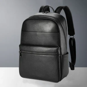 Zaino con doppia cerniera Zaino da uomo in vera pelle per ragazzi adolescenti Borsa da viaggio Zaini per laptop da 15 pollici di grande capacità 1