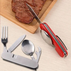 Utensile da campeggio pieghevole Set da 4 pollici Forchetta, coltello, cucchiaio, apribottiglie in acciaio inossidabile per pasti all'aperto, campeggio, zaino in spalla, escursionismo 1