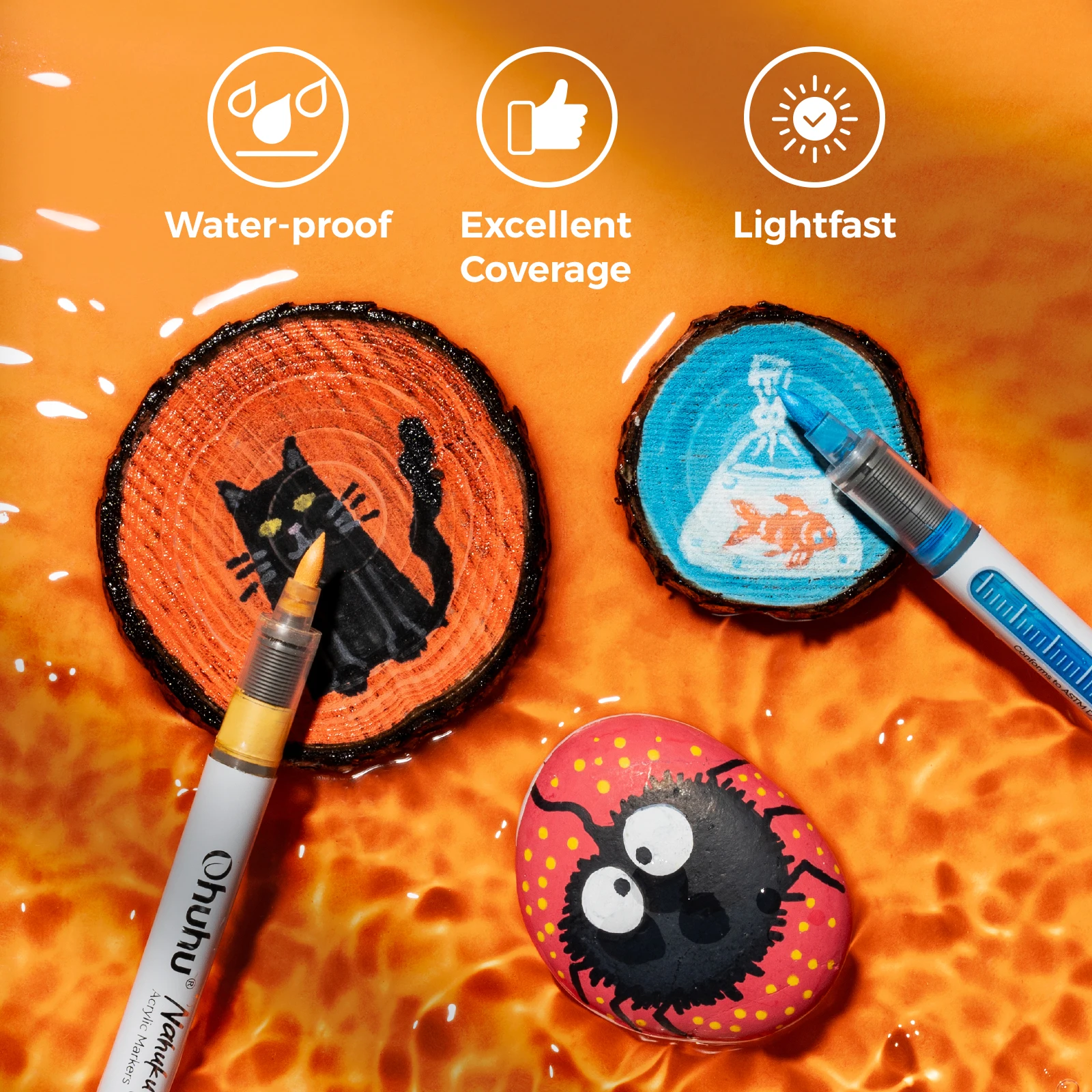 Ohuhu Nahuku Pennarelli acrilici a inchiostro diretto Pennarelli per vernice acrilica Punta a pennello flessibile per liquidi diretti Penne per vernice ad alta opacità resistenti alla luce 5