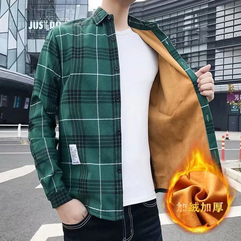 Camicia a quadri calda ispessita di nuova tendenza della moda autunno/inverno Camicia a maniche lunghe di alta qualità sportiva allentata casual da uomo di grandi dimensioni 6