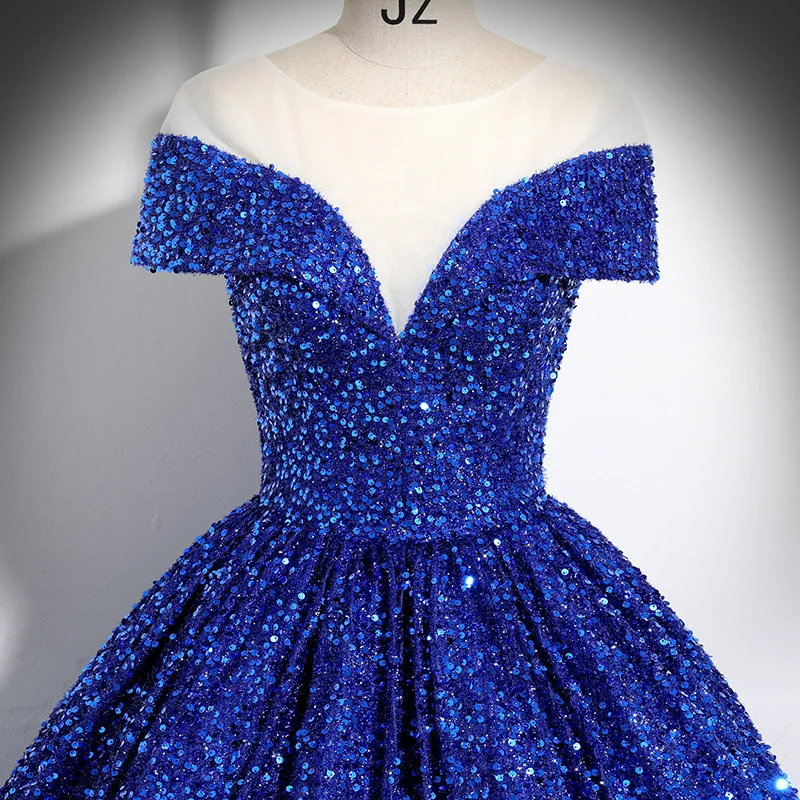 Abito da sera monospalla, paillettes da donna, nuovo costume da spettacolo solista sul palco del 2025, incontro annuale dell'esame d'arte vocale, gonna soffice 4