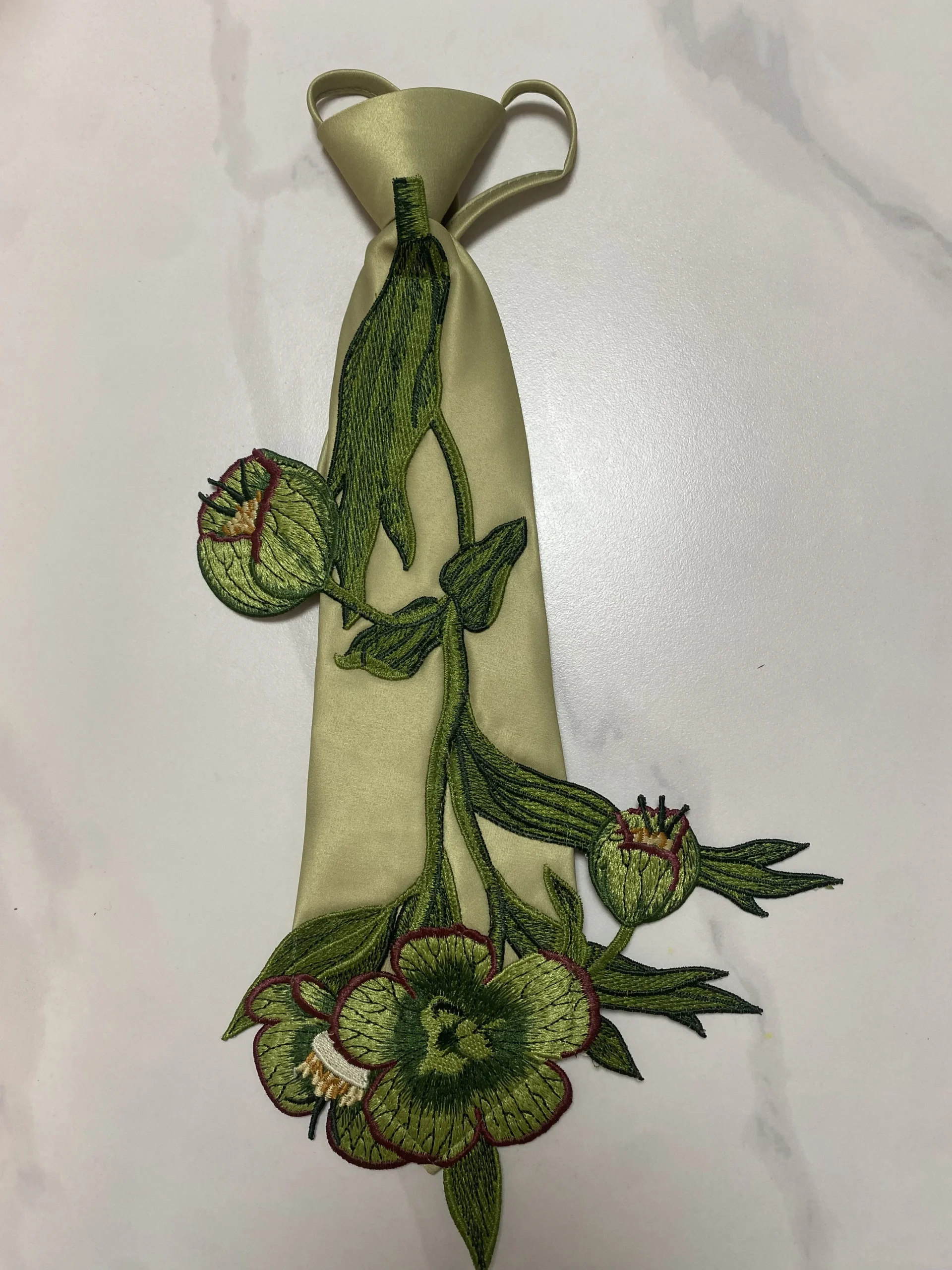 Cravatte senza nodo di colore verde con ricamo floreale di design da donna per camicia Cravatta da discoteca per ragazze da ragazzo TB263 4