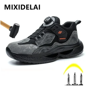 Moda Scarpe antinfortunistiche da lavoro maschili Pulsante rotante Scarpe con punta in acciaio Scarpe da ginnastica da lavoro Scarpe protettive antiforatura Stivali di sicurezza da uomo 1
