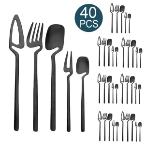 20/30/40 pezzi set di posate nero opaco coltello in acciaio inossidabile forchetta cucchiaio cena set di stoviglie stoviglie da cucina posate argenteria 1