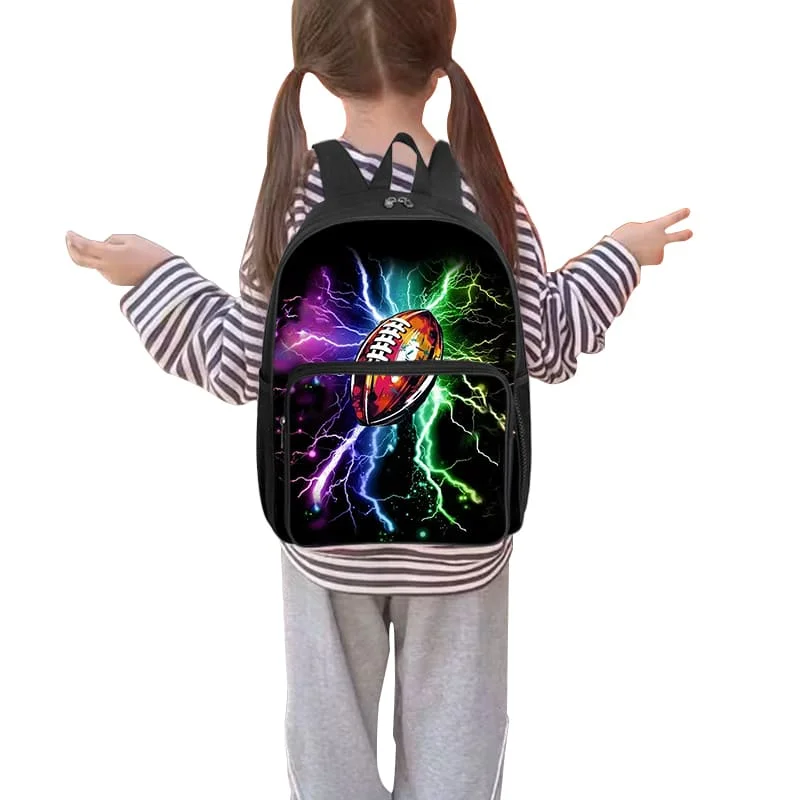 Zaino con tasca frontale quadrata con motivo rugby, cerniera, grande capacità, per ragazzi e ragazze, miglior regalo, borsa da scuola per bambini con cartoni animati 3D 6