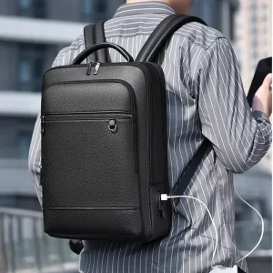 Zaino per laptop da 15,6 pollici da uomo Borsa in pelle PU con ricarica USB Zaino direzionale Valigetta Borsa a tracolla da viaggio per ufficio 1