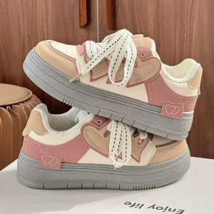Scarpe casual da donna con fondo spesso stile campus Versatile design originale Scarpe di tela alla moda Comoda fodera a griglia Taglia per adulti 1