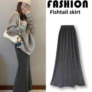 Gonna a coda di pesce lavorata a maglia grigia Primavera Estate da donna Nuova vita alta Slim A-Line Mini abito in fibra di poliestere senza maniche Vita impero 1