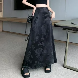 Elegante gonna A trapezio dimagrante A vita alta di media lunghezza per le donne nuova gonna aderente in raso di stile cinese primavera autunno stagione 1