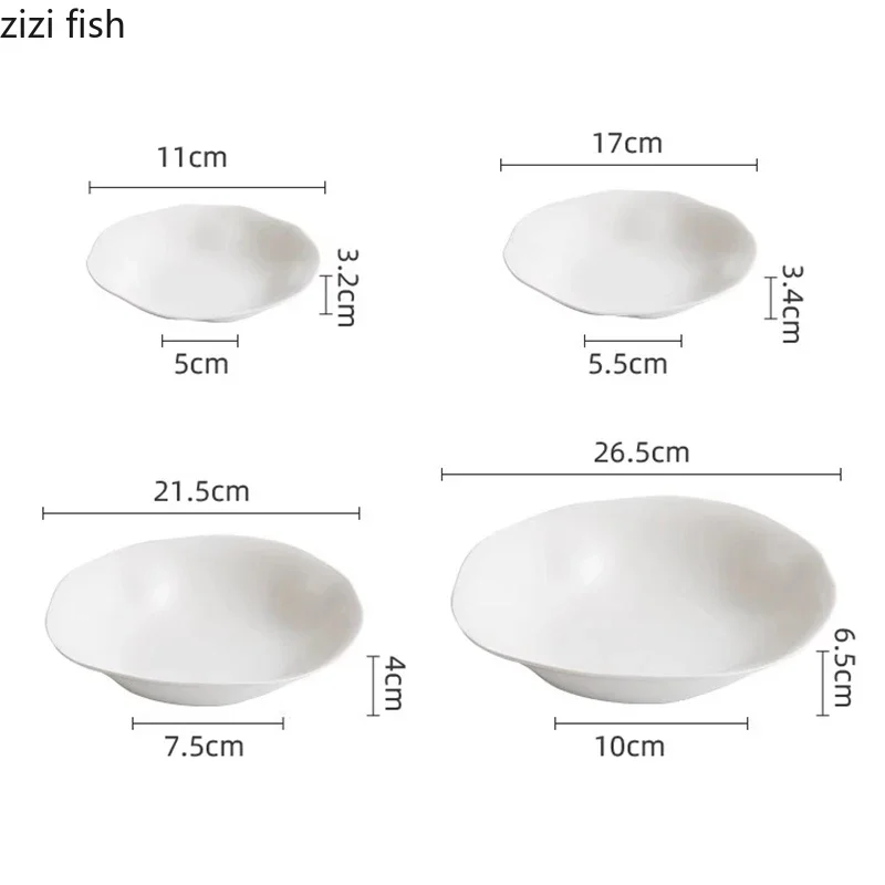 Piatto in ceramica bianco irregolare Piatto da insalata per ristorante Piatto da zuppa spesso Piatto da dessert Piatto per pasta Piatti di servizio Stoviglie creative 5