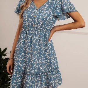 Abito da donna con nappe con stampa floreale, abito corto alla moda casual per l'uso quotidiano all'aperto, abito da donna per l'autunno 1