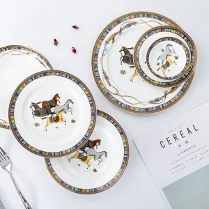 Piatti piani in ceramica per cavalli in stile mongolo, senza scatola, senza logo 1