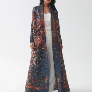 Miyake pieghettato scollo a v manica a pipistrello abito stampato donna Designer Abaya moda estate elegante abito lungo allentato causale 1