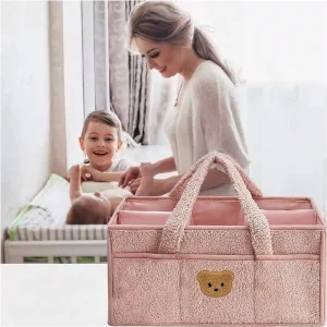 Borsa portaoggetti per pannolini per bambini con testa di orsetto carino di alta qualità, cestino portaoggetti portatile per pannolini e salviette per neonati 1