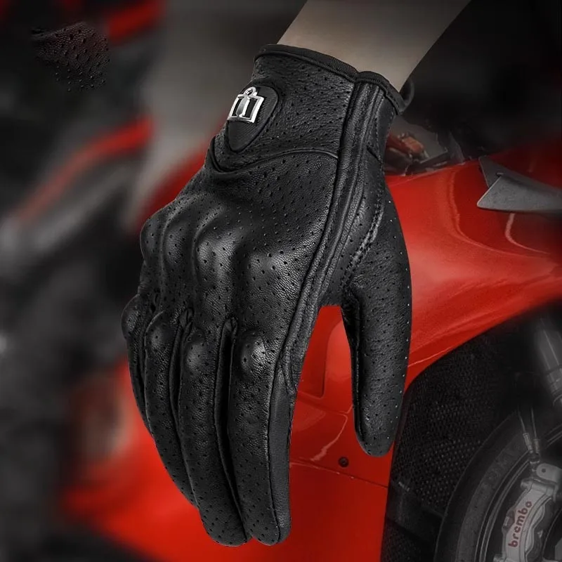 Guanti da moto in vera pelle traforata retrò Guanti impermeabili da moto Equipaggiamenti protettivi per moto Guanti da motocross regalo 3