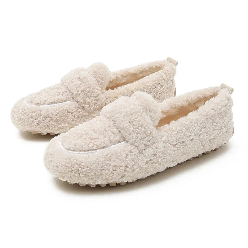 Stivali da donna in pelle di pecora con fondo spesso Capispalla autunno inverno Pantofole soffici slip-on di grandi dimensioni da 41 a 43 Suola in gomma 2