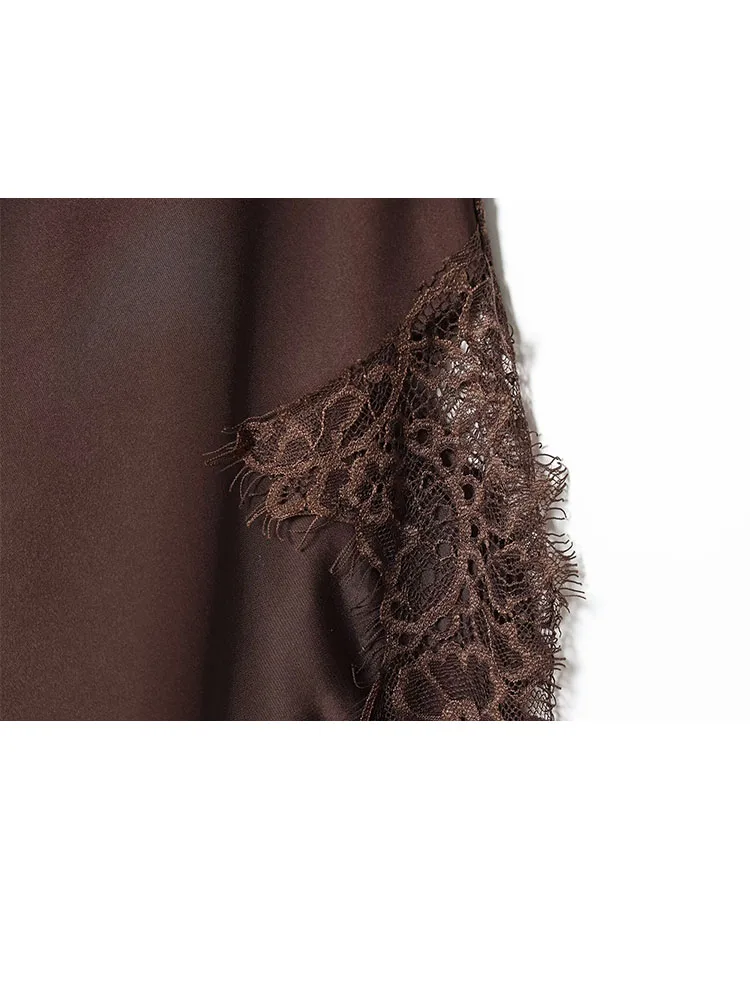 HH Donne 2025 di Nuovo Modo Semplice Asimmetrico Gonna di Pizzo Femminile Elegante Sexy Raso di Seta Texture Elastico in Vita Gonna Casual Mujer 6