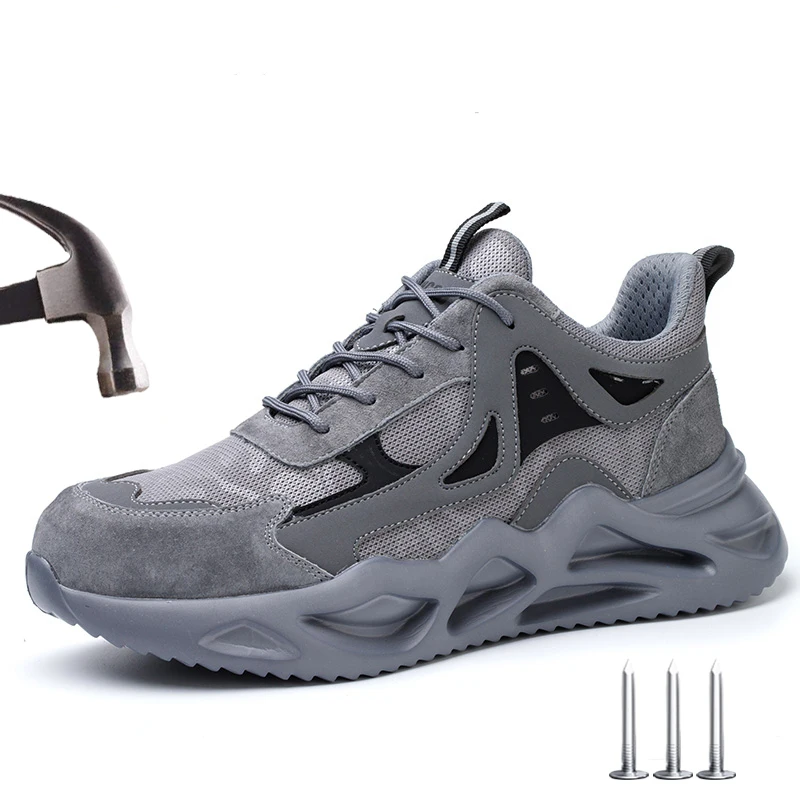 WOUDHONY Scarpe antinfortunistiche da uomo Scarpe da ginnastica da lavoro leggere e traspiranti Punta in acciaio Stivali antinfortunistici antiforatura indistruttibili anti-sfondamento 2