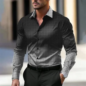 Camicie da lavoro semplici a quadri per uomo primavera autunno moda camicia a maniche lunghe sfumata stampata in 3D camicetta allentata quotidiana Casual top 1