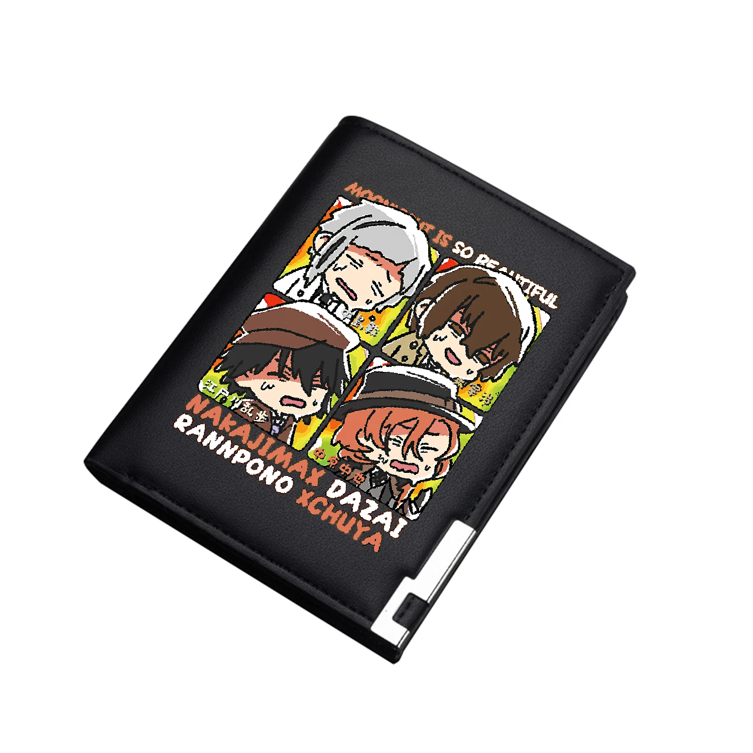 Bungo Stray Dogs Cartone animato stampato Portamonete lungo Portafoglio corto in pelle Pu Porta carte d'identità nero Cambia pochette per contanti per uomo 2