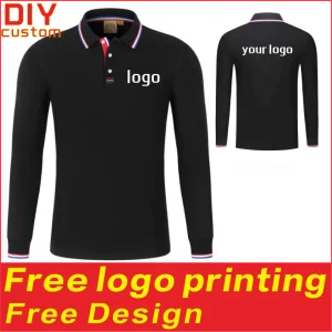 Polo a maniche lunghe in cotone traspirante da uomo e da donna, magliette, loghi stampati, abiti da lavoro ricamati, personalizzati 1