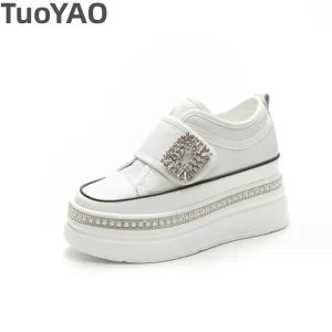 Décolleté con plateau da donna in vera pelle da 8 cm Décolleté con zeppa bianca nera Gancio con tacco nascosto Primavera Autunno Scarpa bling Stivaletti invernali 1