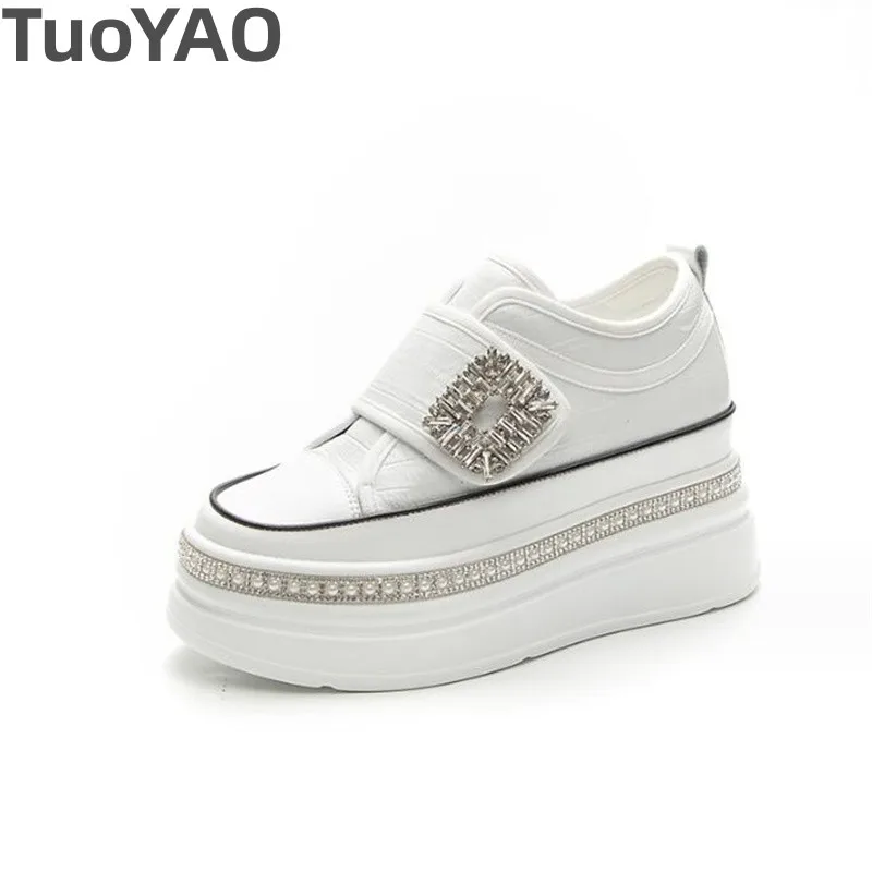 Décolleté con plateau da donna in vera pelle da 8 cm Décolleté con zeppa bianca nera Gancio con tacco nascosto Primavera Autunno Scarpa bling Stivaletti invernali 1