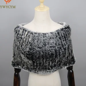 Vendita calda Donna Vera Pelliccia di Coniglio Rex Scialle Naturale Reale Lavorato a Maglia Vera Pelliccia di Coniglio Rex Poncho Sciarpa Autunno Inverno Pelliccia di Coniglio Pashmina 1