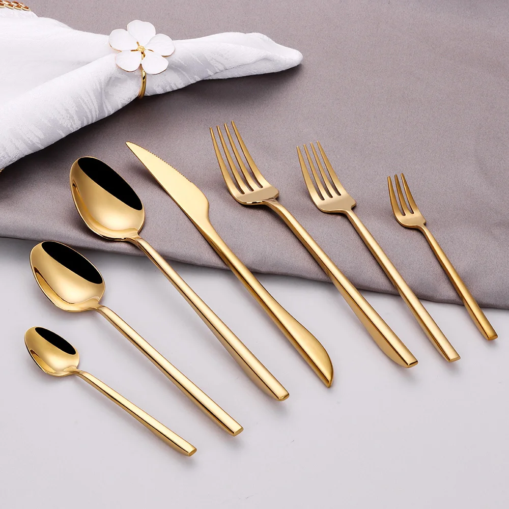 6/12/15/18/21 Pezzi Set di Posate in Oro Acciaio Inossidabile 304 Stoviglie Specchio Elegante Coltello Forchetta Cucchiaio Set da Cena Occidentale 3