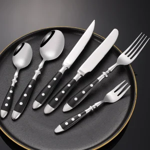 Set di posate in acciaio inossidabile occidentale 430 Balck servizio completo da tavola manico per rivetti cucchiaio da portata coltello forchetta cucchiaino teforchetta 1