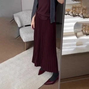 Gonna a pieghe rossa con ancoraggio Gonna a trapezio ampia versatile in stile retrò francese autunno e inverno da donna 1