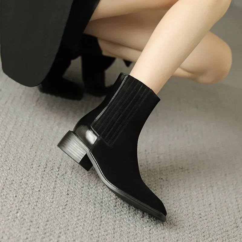 2025 Nuovo autunno/Witner Kid Stivali da donna in pelle scamosciata Stivaletti Scarpe da donna Stivali Chelsea retrò Scarpe fatte a mano in vera pelle 6