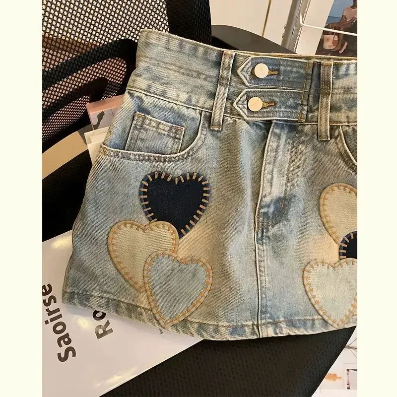 2025 Estate Nuova moda coreana Patchwork Vita alta Gonna a trapezio Tendenza femminile Tasca sexy Denim Gonna corta Abbigliamento donna Gonne 4