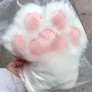 Guanti da donna addensati caldi e carini con artiglio di gatto Guanti da costume cosplay per cartoni animati per ragazze Guanti da zampa di gatto in peluche peloso bianco nero 1